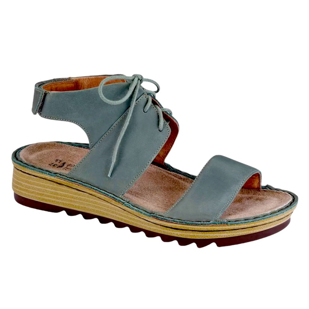 Naot Leather 40/9 Lace-Up Wedge Sandals “Alpicola” Green